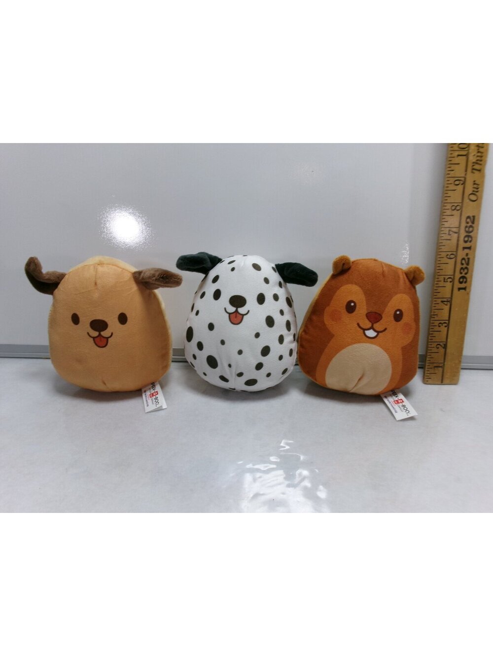 Peek-A-Boo Toys Squishy Puppies Lab Dalmatian and Squirrel Plush Lot of 3